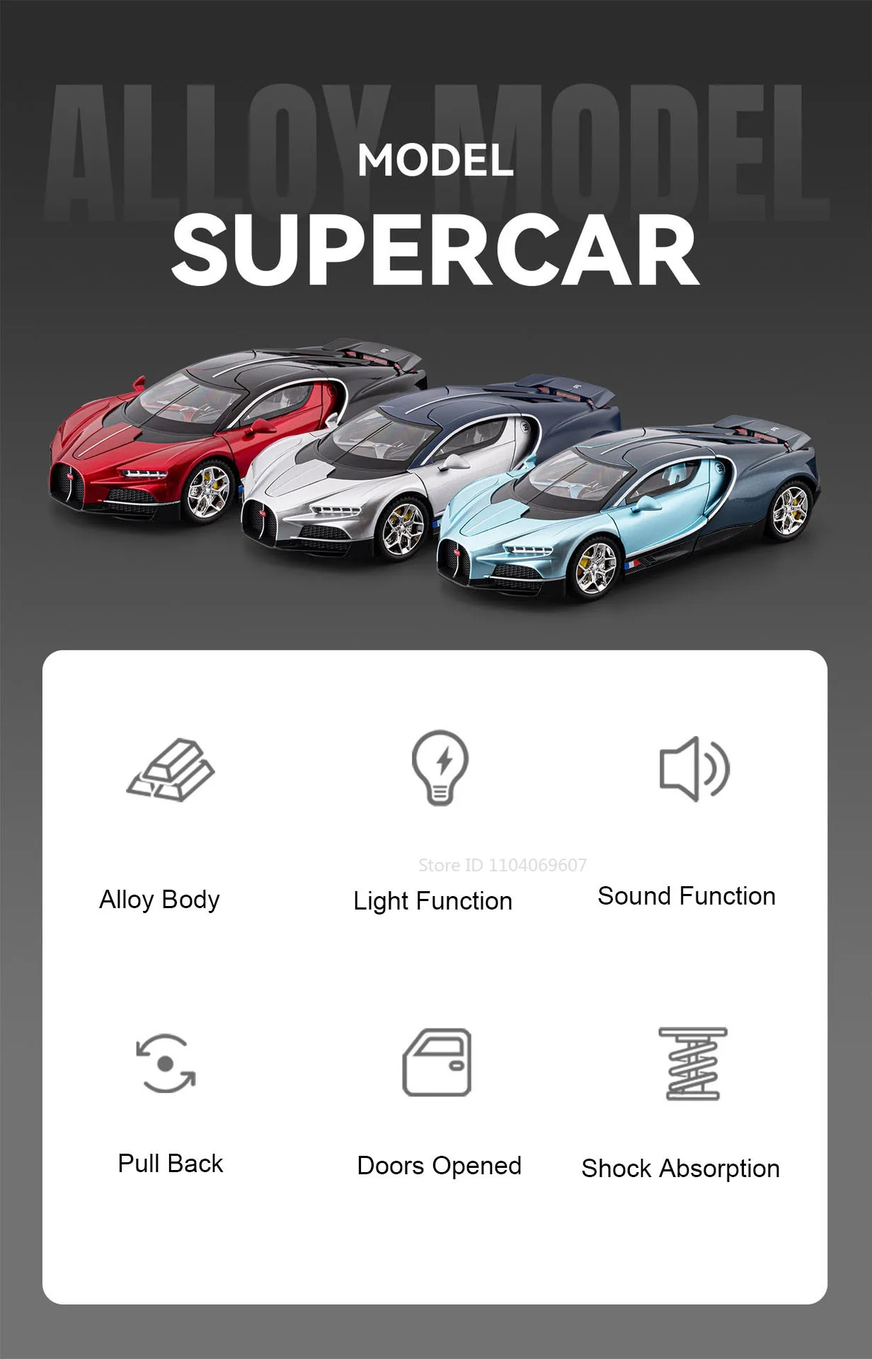 1:24 Tourbillon GTR S15 Modell Sportwagen Spielzeug Legierung Druckguss Sound Licht Türen geöffnet Stoßdämpfung Ornament Supercar für Kinder – Detail 2
