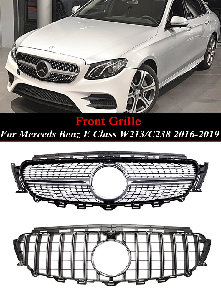 For Mercedes Benz E Class W213 C238 2016-2019 GTR Panamericana Diamond Style Front Grille Pre-facelift AMG Black Silver Chrome