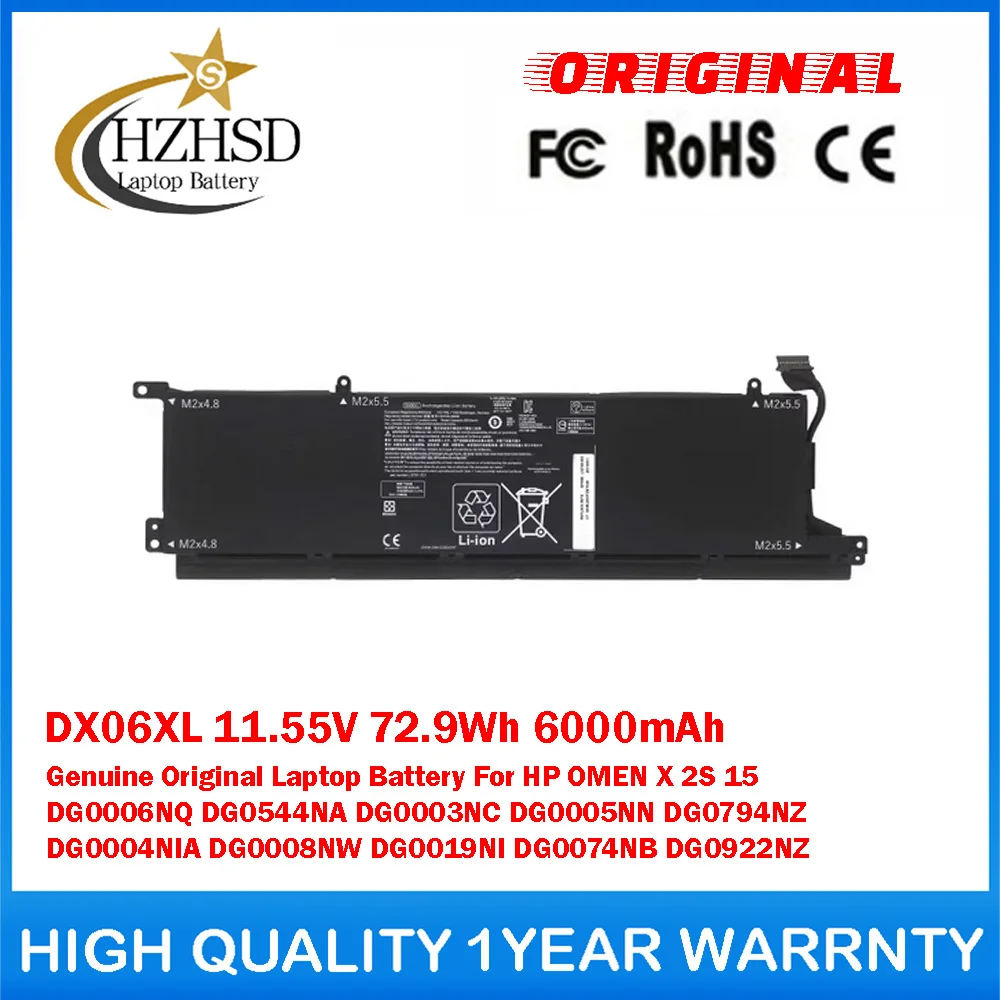 DX06XL 11.55V 72.9Wh 6000mAh Genuine Original Laptop Battery For HP OMEN X 2S 15 DG0006NQ DG0544NA DG0003NC DG0005NN DG0794NZ