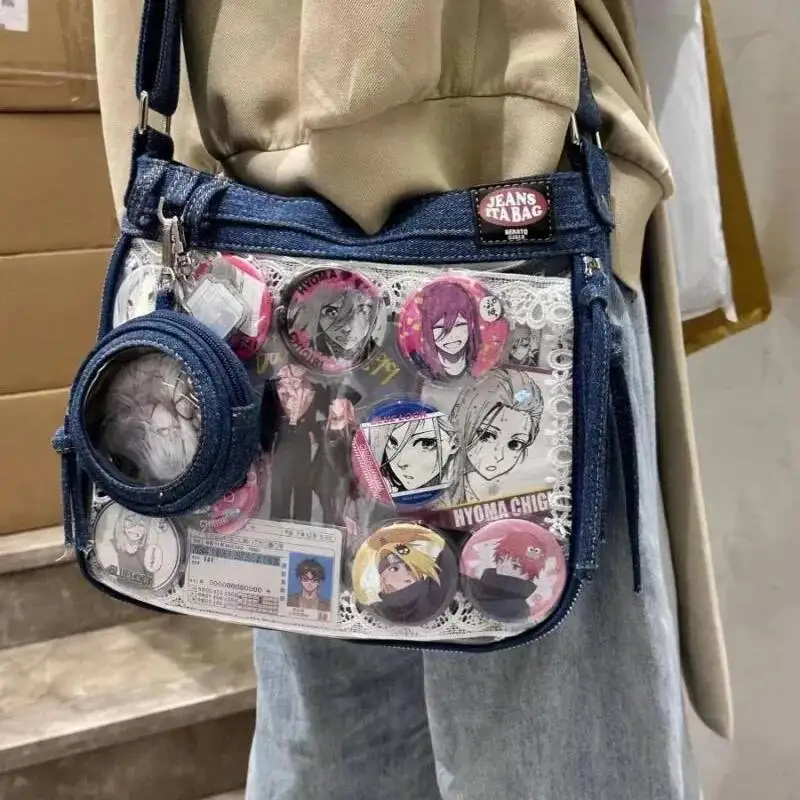 Bloom Haruku Denim Ita Women Sweet Cool Transparent Messenger Bag Purse Ladies Jk Uniform Casual Crossbody Bags 2025