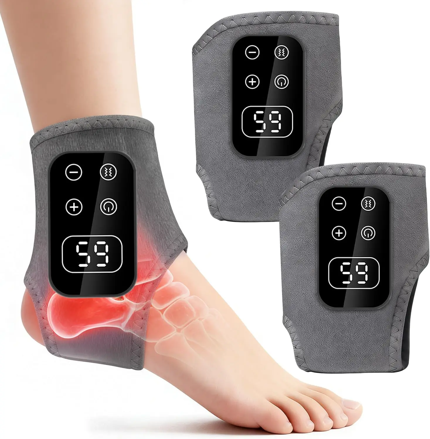 

Cordless Foot Massager with Heat & Vibration for Neuropathy, Plantar Fasciitis Relief, Portable Home Travel Use (Gray)