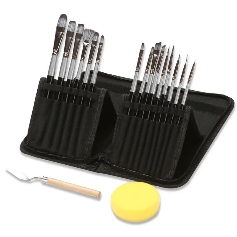 15 Silver Black Two Color Rod Watercolor Brush Set Three Color Nylon Ribbon Wrapped Fishtail Sector Acrylic Brush