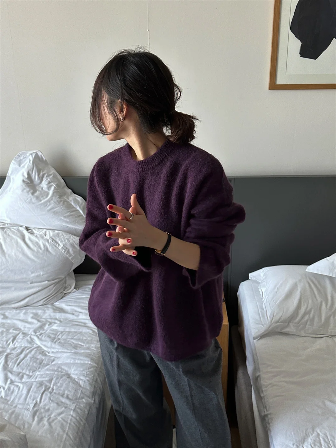 

Vintage Sle Knitted Woolen Sweater Lazy ape Thiened Long Sve Mid-Length Coat for Women Online Exclusive S