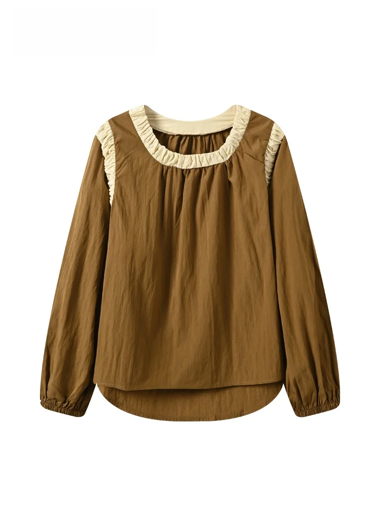 

Cara CLUB plus Size Long Sleeve Shirt Women's Spring New Style Plump Sister Slimming Patchwork Retro Square Collar Top Trendy