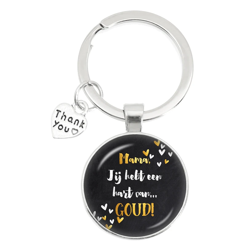 Thank Voor De Liefste JUF Glass 25mm Convex Keychain BEDANKJE VOOR JOU Characters Teacher's Day Jewelry Gift