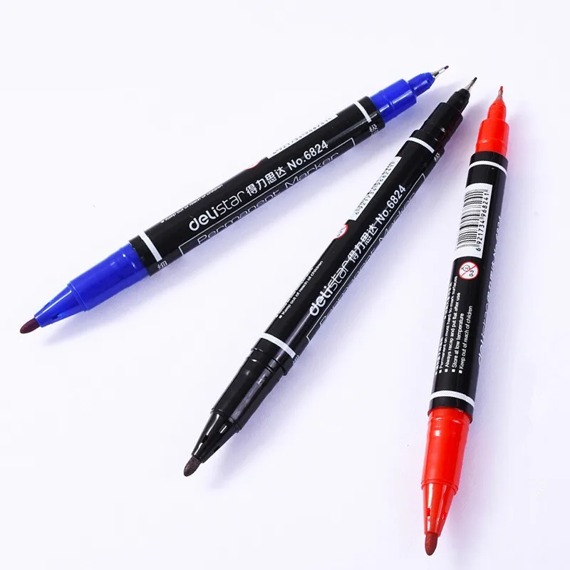 Deli 0.5/1mm dupla nib marcador caneta à prova dwaterproof água tinta a óleo marca permanente cd artista de vidro pintura madeira pedra plástico estudante papelaria