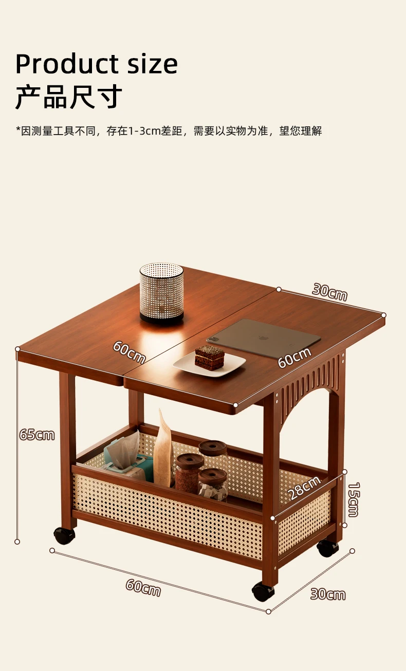  طاولة جانبية خشبية قابلة للطي بعجلات - طاولة نهاية محمولة لغرفة النوم وغرفة المعيشة، وتخزين موفر للمساحة للمساحات الصغيرة #6