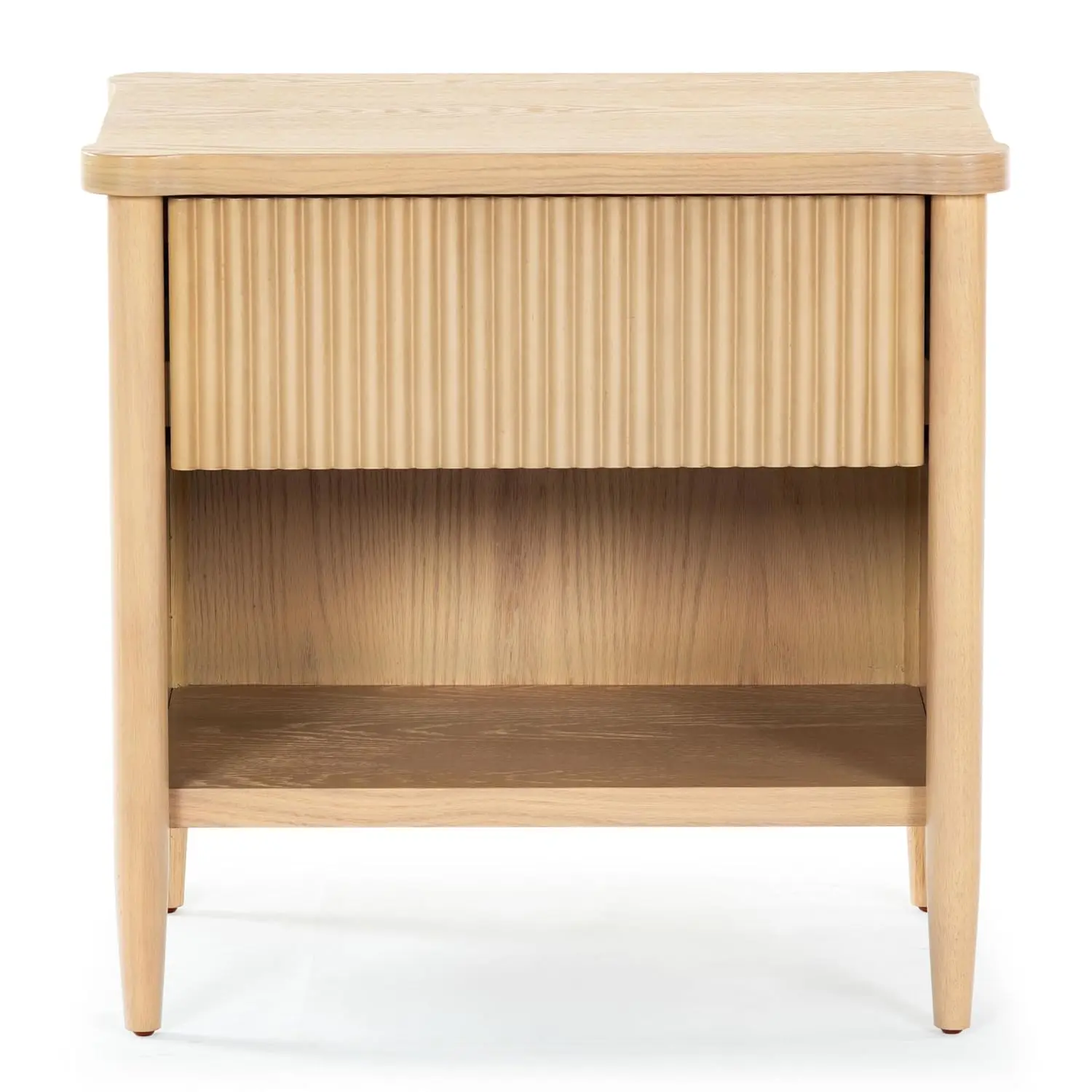 Reeded Oak Brown 1-Drawer Nightstand & Bedside Accent Table, Fully Assembled, Customized