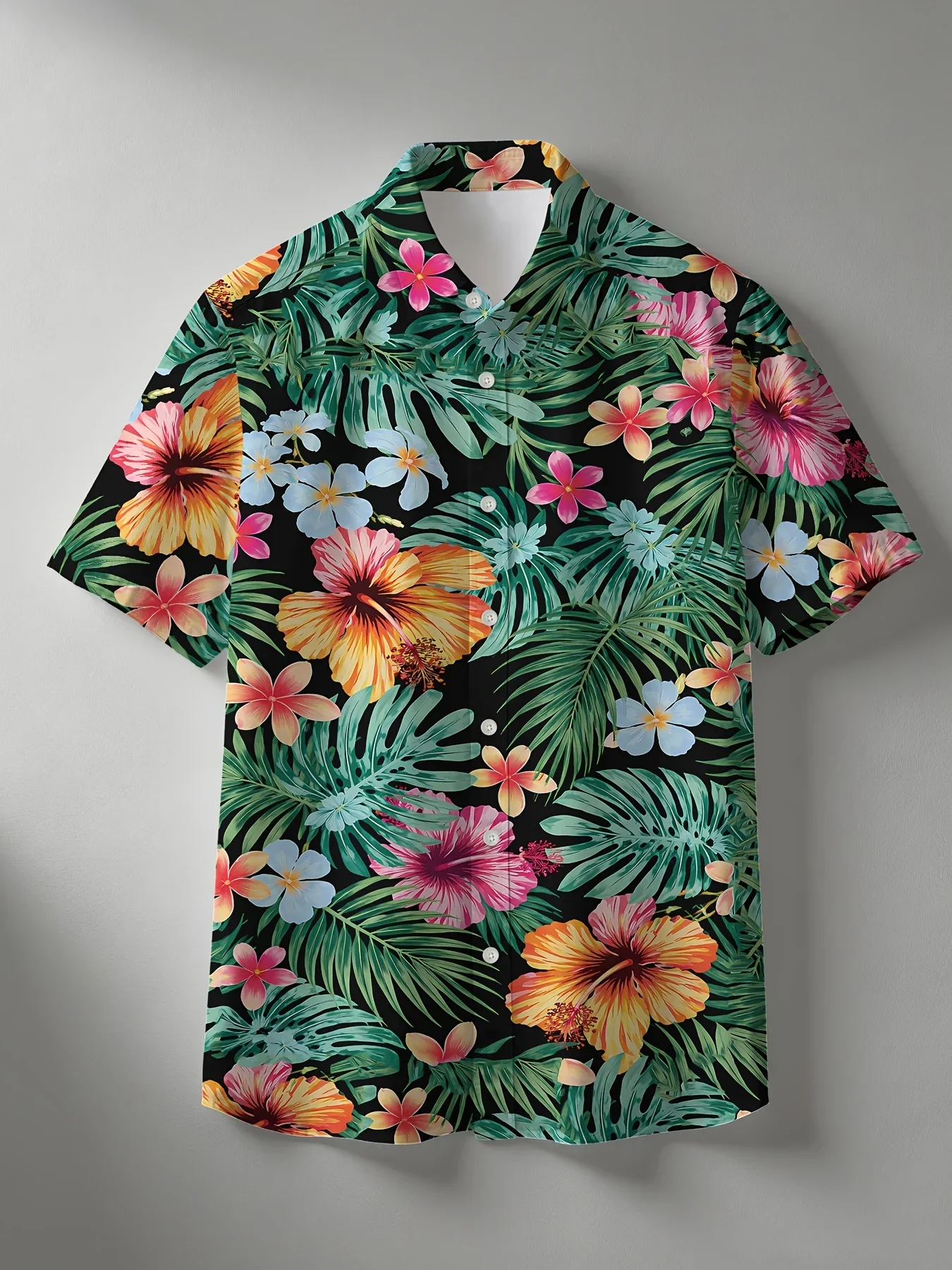 Men White Island Coconut Tree Hawaiian Shirt Moderate Short Length Sea Sailboat Landscape Print Lapel Button Beach Top