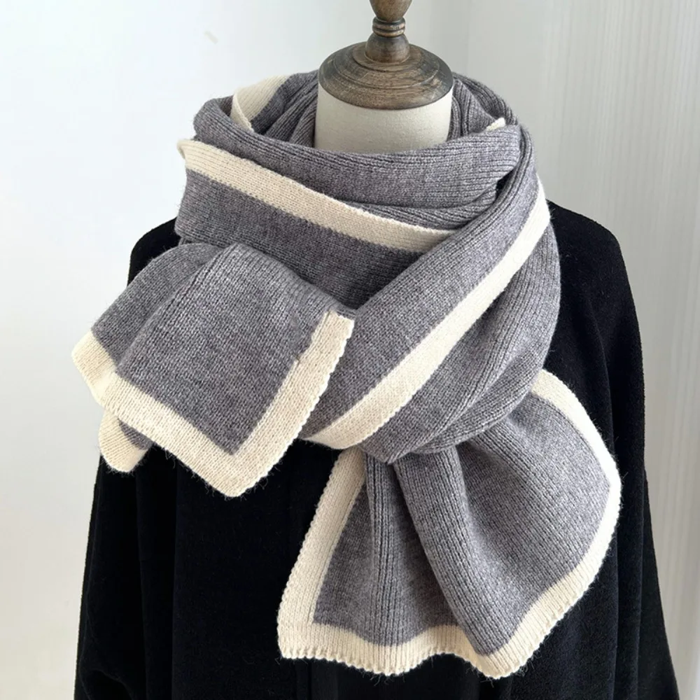 

Trendy Thicken Color Matching Scarf Large Soft Women's Winter Scarf Neck Wrap Cold-proof Flocking Scarfs Girls