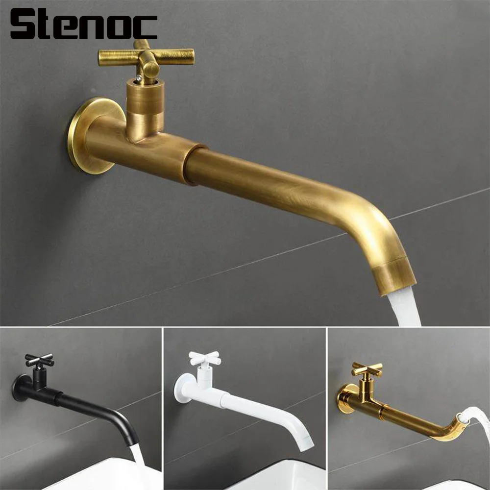 Bathroom Black Thread G1/2' Single Cold Faucet Wall Outdoor Mop Pool Faucet Brushed Gold Basin Long Spout Lavatory ​Bib Cock