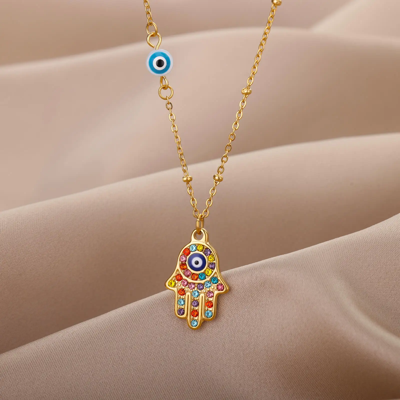 Hamsa Evil Eye Necklace For Women Charm Turkish Gold Color Eye Chains Neckalce Christmas Choker Jewelry Accessories Gift