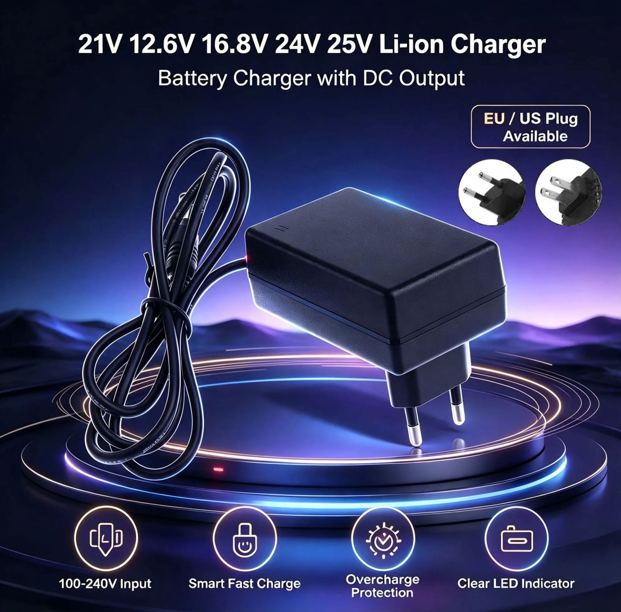 21V Lithium Battery Charger Electric Drill Polishing Machine Lawn Mower Intelligent DC Input Adapter EU/US Plug For 18V Makita