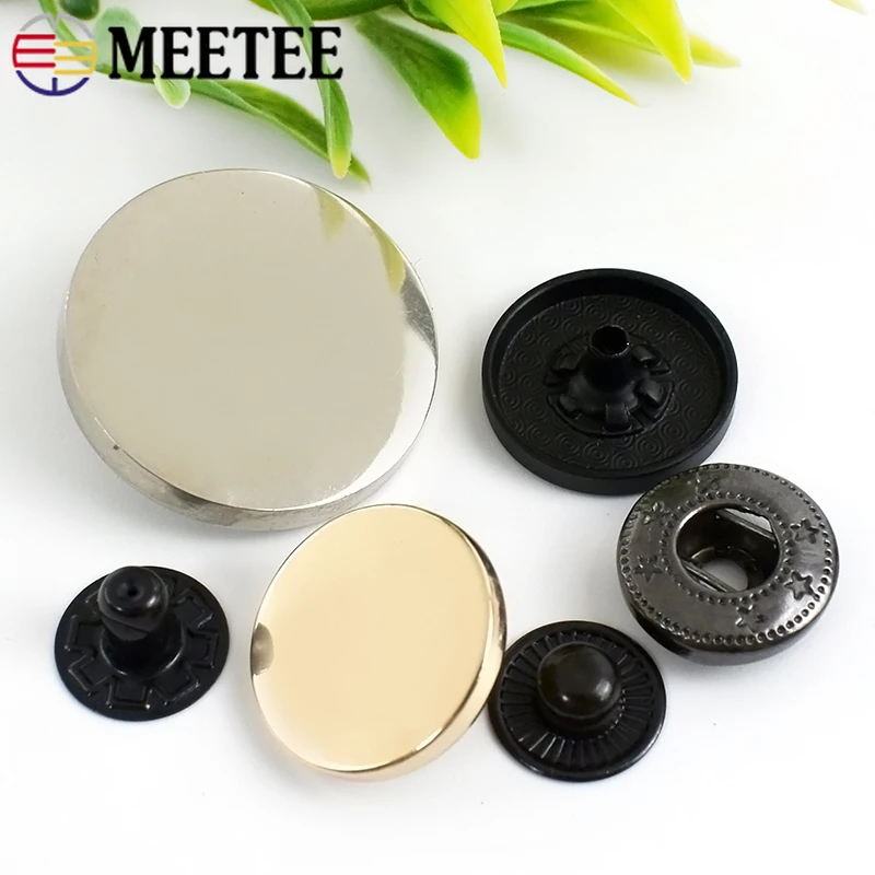 10Sets Meetee 10-25mm Metal Snap Buttons Bag Coat Fasteners Press Button for Clothing Decor Golden Buckles Sewing Accessories