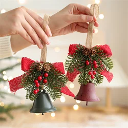 Christmas Bells Bowknot Red Fruit Pine Bough Pinecone Pendant Christmas Tree Jingle Bells Hanging Ornament New Year Decor