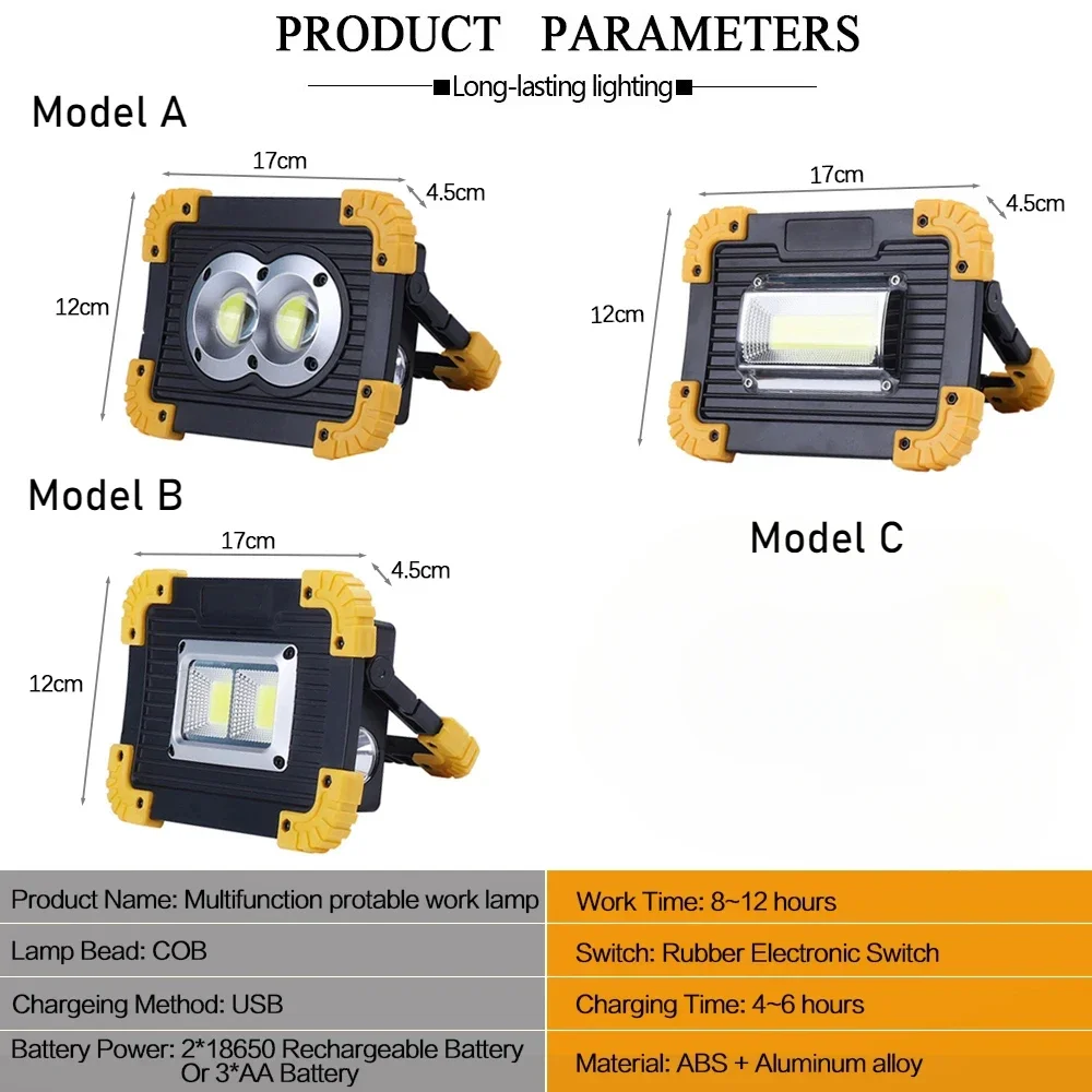 High Power Portable Led Spotlight Super Bright Led Work Lights USB Rechargeable for Outdoor Camping Lamp Led Flashlight by 18650