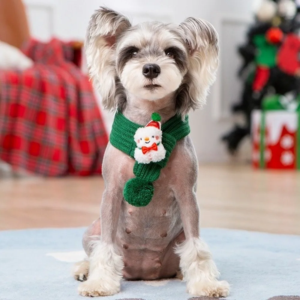Cozy Christmas Dog Knitted Scarf Collar Santa Claus Warm Pet Neck Warmer Lightweight Festival Cat Winter Scarf for Puppy Kitten