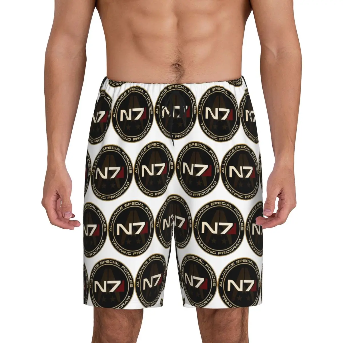 

Мужские короткие пижамные шорты Custom Mass Effect N7 Logo Reto, нижняя часть пижамы для сна и отдыха, шорты для сна