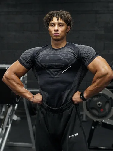 Imagen 2 del producto 2025 nuevo estilo de los hombres de alta elasticidad de secado rápido deportes tiburón camiseta apretado entrenamiento transpirable verano gimnasio moda manga corta