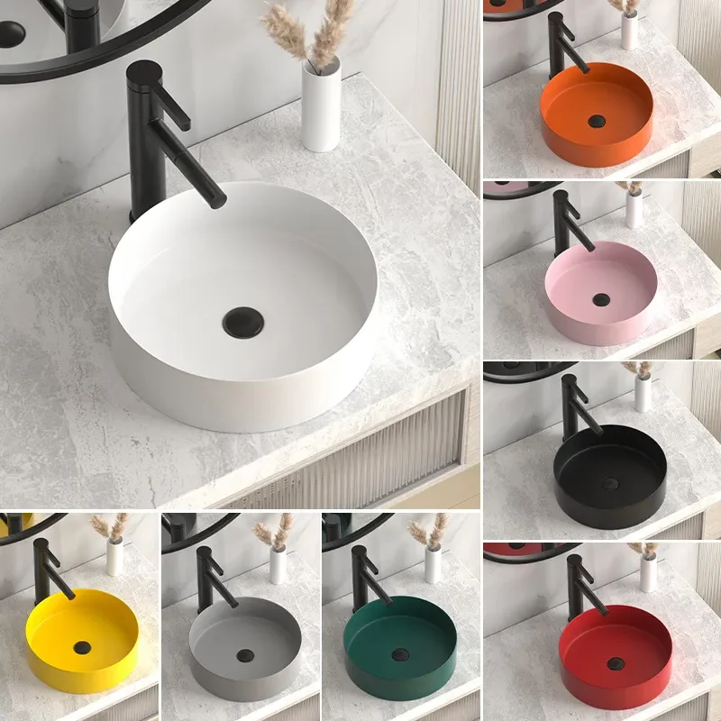 for Round Single Basin On Table Household Wash Basin Bathroom Balcony Ceramic Color Small Table Basin Mini Version