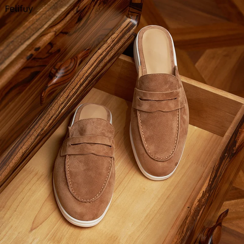 

Мужские летние мюли в британском стиле, новая модная коллекция, из натуральной кожи, на плоской подошве, повседневные, без задника