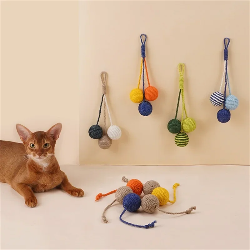 Cat Hanging Sisal Scratching Ball Scratcher Chewable Interactive Rope Toy Cat Ball Rolling