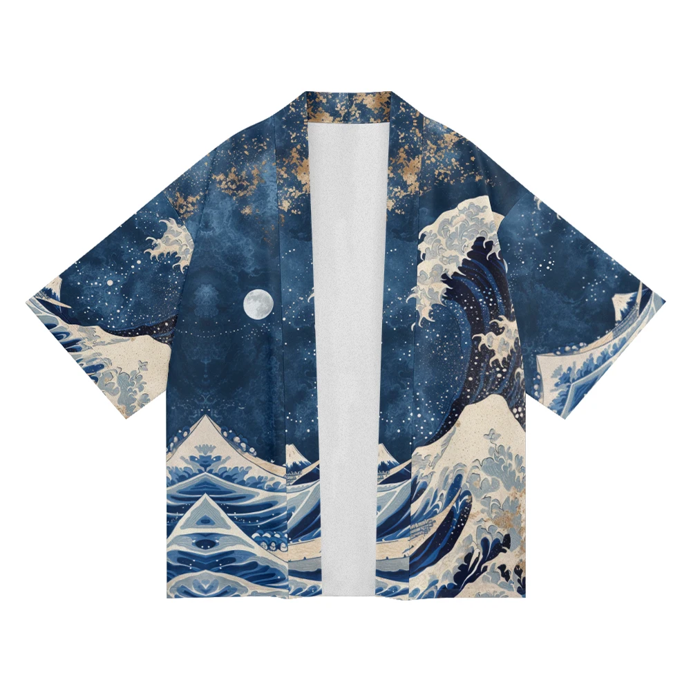 Classic Versatile Models of Fashion Design Sense of The Sea Waves Woven Robes Men's Fashion Design Casual Kimono Men's Tops