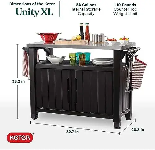 Outdoor Rolling Table Cart for Food Prep, Storage, Bar & Grill, Dark Brown - Portable Kitchen Island Tabletop with