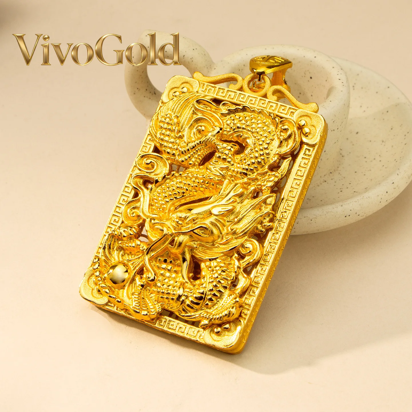 

Новый кулон VivoGold с драконом, 24-каратное золото, мужской, с узором дракона, 9999 пробы, ожерелье «Дракон, путешествующий по миру»