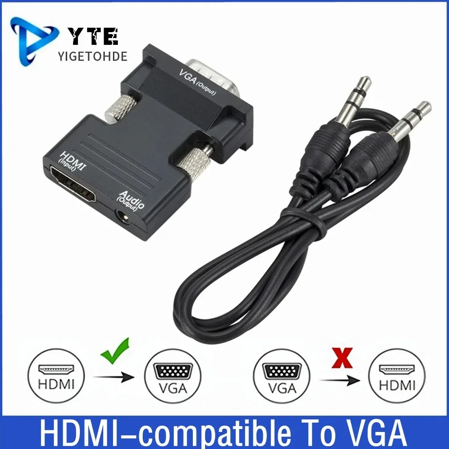 

YIGETOHDE HDMI-compatble To VGA Converter With 3.5mm Audio Cable For PS4 PC Laptop TV Monitor Projector 1080P Female To VGA Male