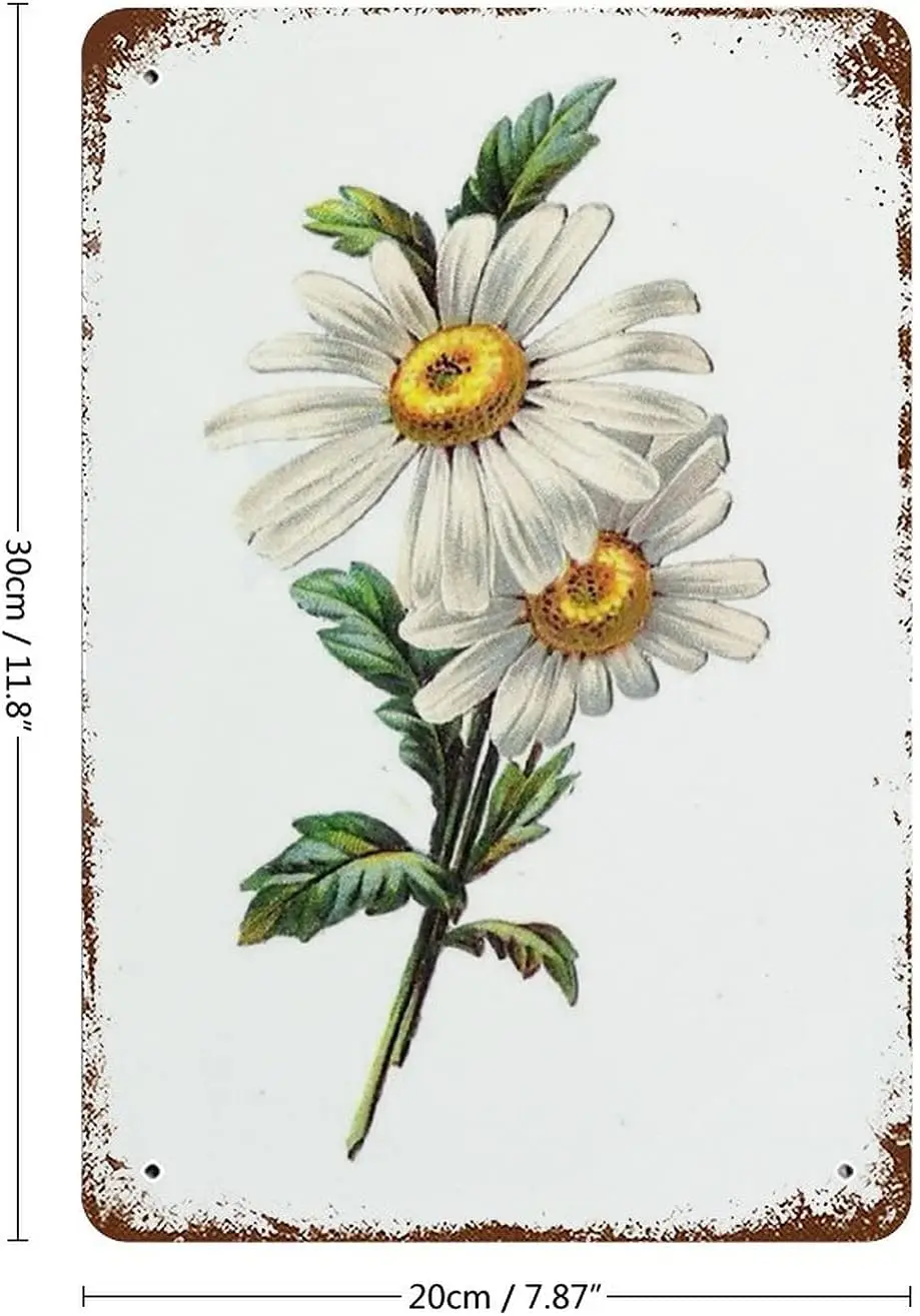 Vintage Tin Signs Flowers White Daisy with Dew Drop Metal Sign Retro Wall Decor for Home Cafes Office Store Sign Gift