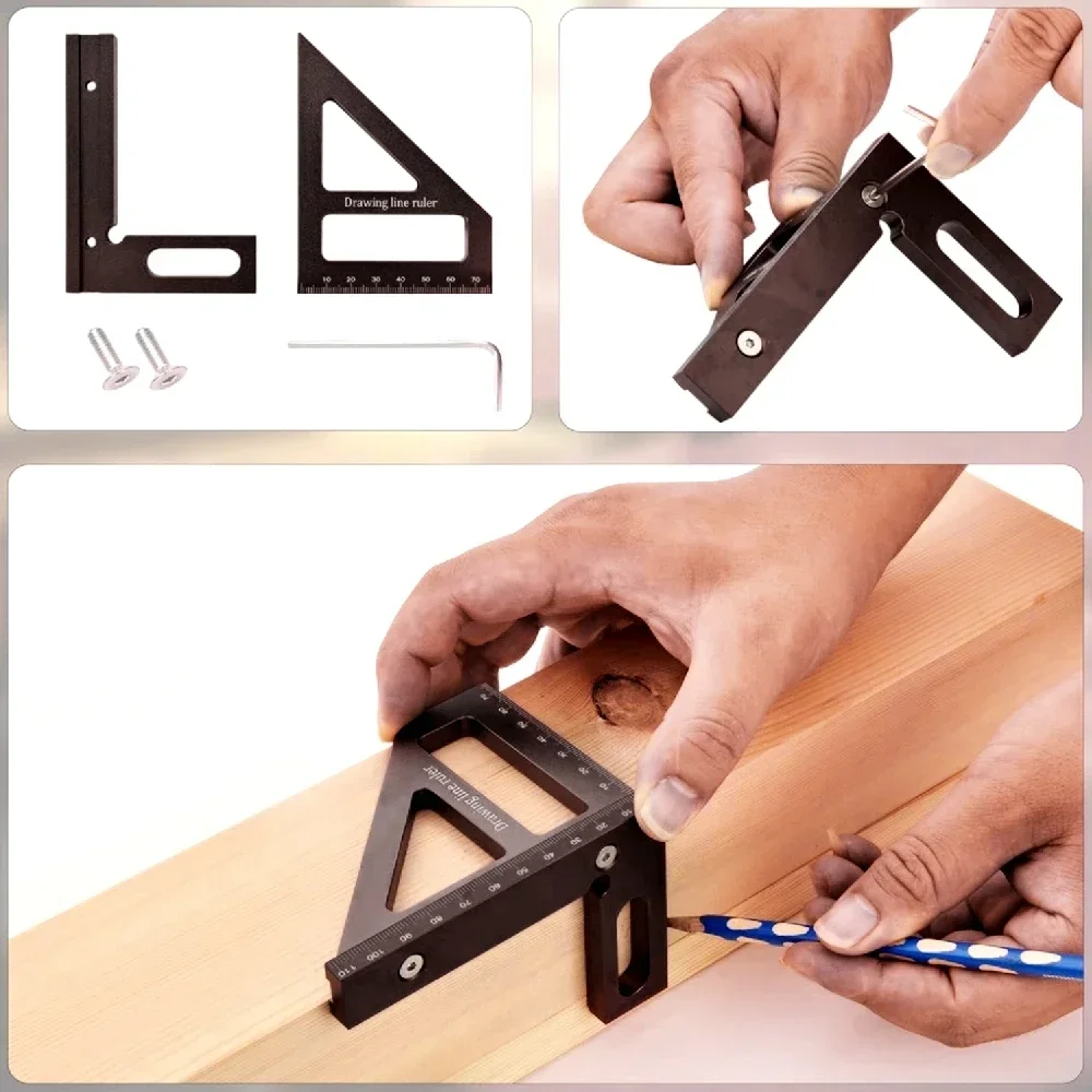 3D Multi-Angle Miter Triangle Ruler,45/90 Degree Aluminum Woodworking Square Protractor,High Precision Layout Measuring Tool