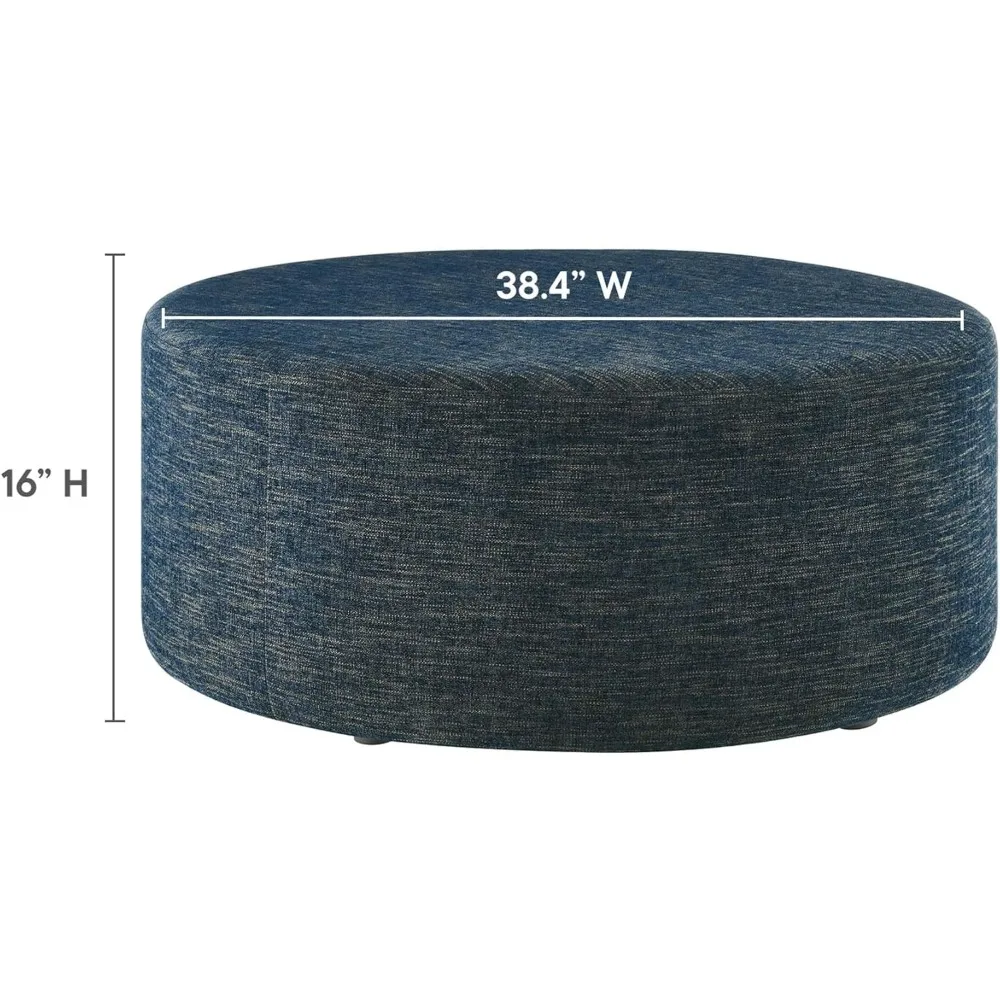38 Inch Round Ottoman in Heathered Weave Azure - Heathered Woven Fabric - Versatile Upholstered Coffee Table and F