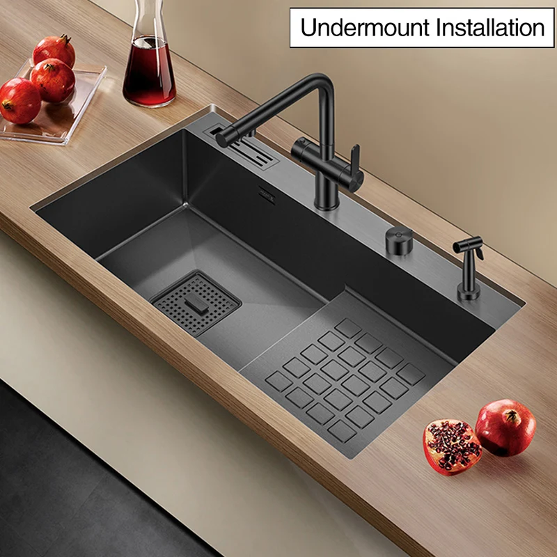 Imagem -05 - Asras Nanômetro Pisou Pia da Cozinha 304 Espessura de mm 220 mm Profundidade Tamanho Grande Feito à Mão Acima da Montagem Pias de Cozinha Aço Inoxidável