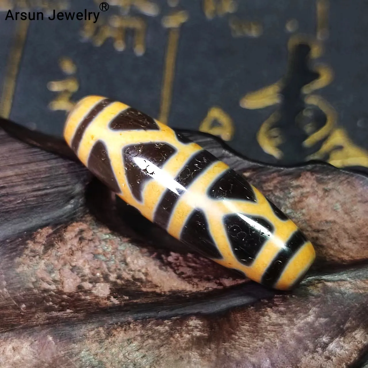 Tibet Longevity Tortoise Shell Totem Old Yellow/Beige Black 11.8*37mm Agate Dzi Beads for Men&Women Jewelry DIY Free Shipping