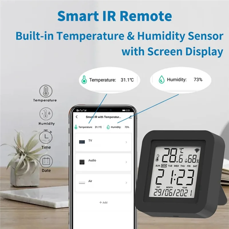 Tuya Smart WiFi Универсальный ИК-датчик дистанционного управления температурой и влажности для кондиционера, телевизора, переменного тока