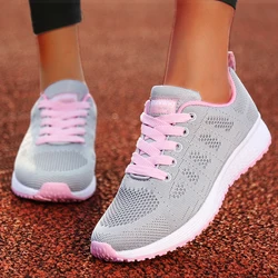 Zapatos planos ligeros con cordones para mujer, zapatillas de deporte con punta redonda, calzado para caminar, talla grande