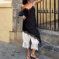 Top asimétrico con encaje satinado suave para mujer, camisetas sin mangas con dobladillo Irregular Y2k, Top con cuello en V, camisola para salir, ropa de calle