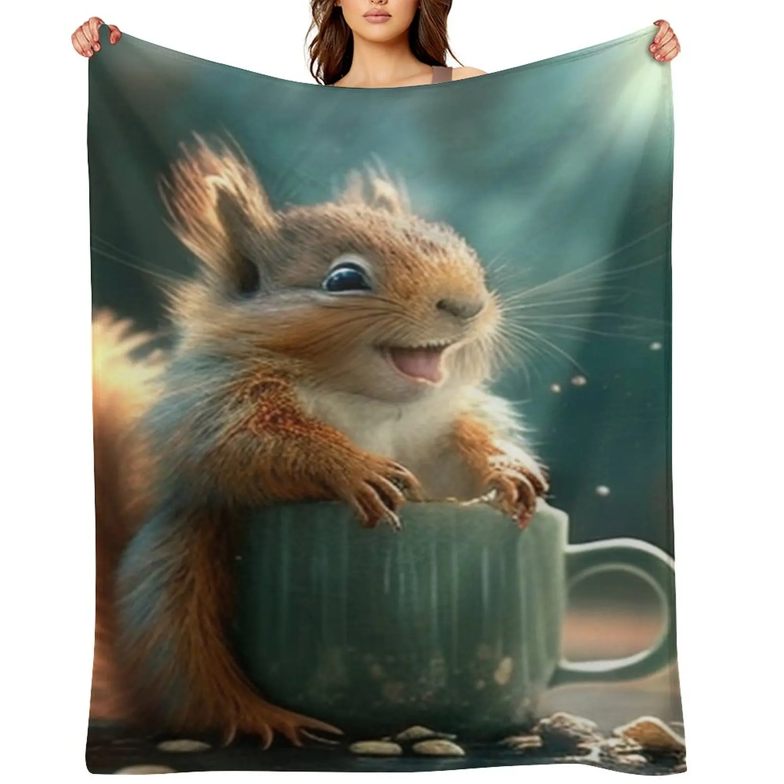 

Happy Little Squirrel Throw Blanket Large Summer Luxury Designer Flannel Fabric Blankets