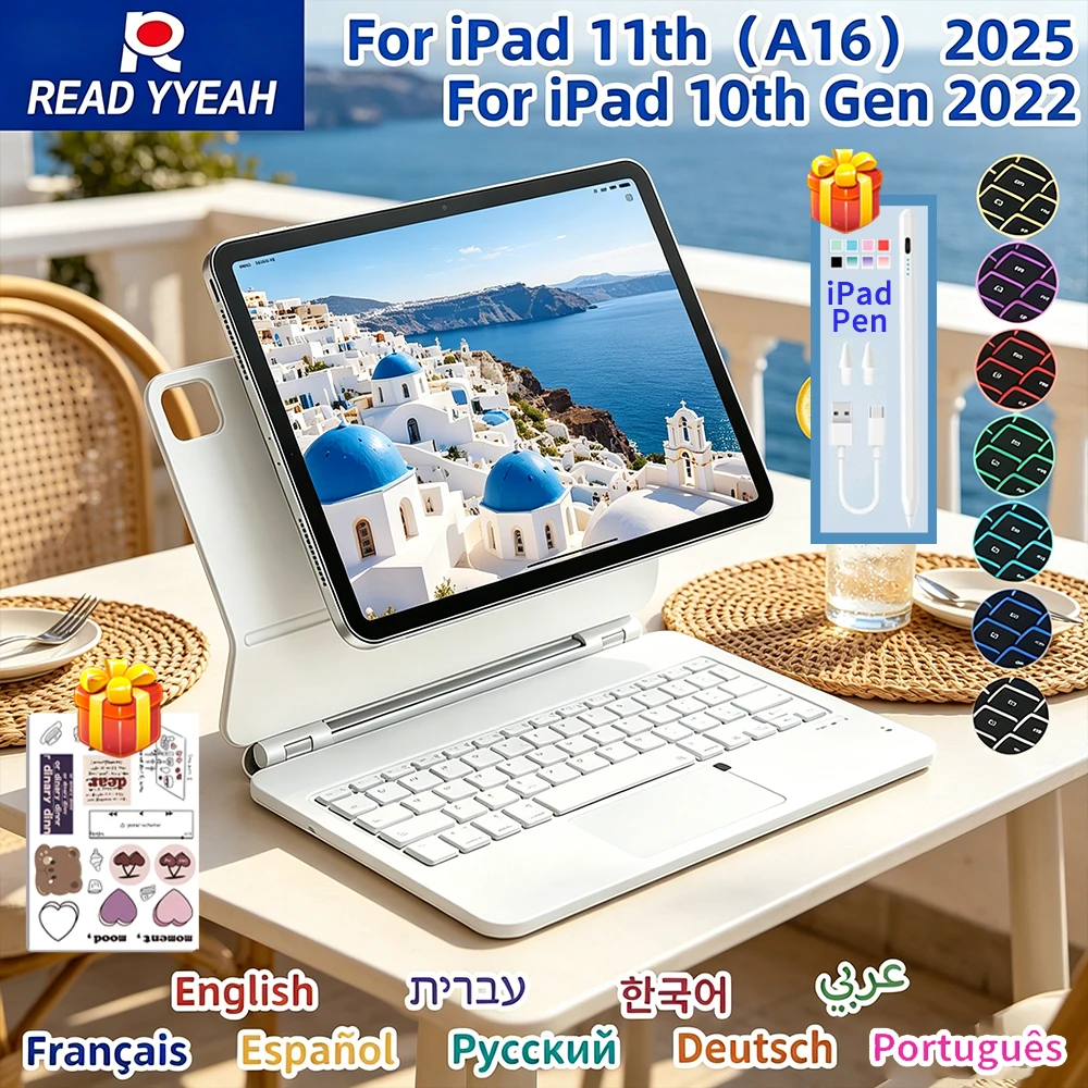 New Ultra Slim Backlit Magic Keyboard Case With Magnetic iPad Pencil For iPad 11th Gen A16 10th Air4 5 6 Pro 11 13 M4 12.9 Cover