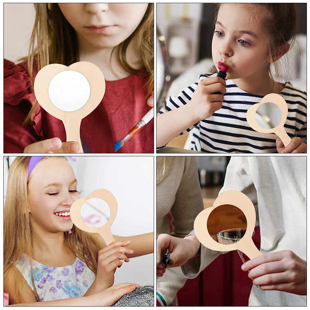 

12pcs Heart Shaped Wooden Mirrors DIY Blank Handmade Kids Mini Vanity Craft Accessories Unfinished Small Hand Mirror For Makeup