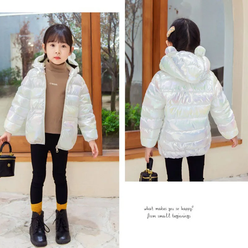 Kid Girls Lightweight Down Jacket Bright Shiny Fabric Hoodie Coat Children Boys Winter Autumn Warm Outerwear Casual Clothing New