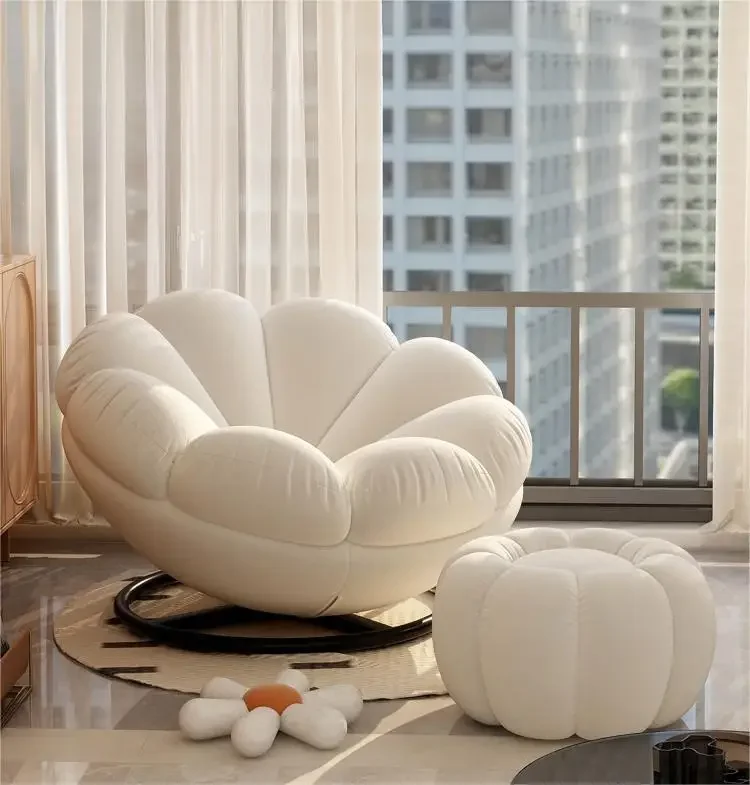 Comfortable Petal Shape Rotating Sofa Chair Pumpkin Sofa Single Lounge Leisure Swivel Chair