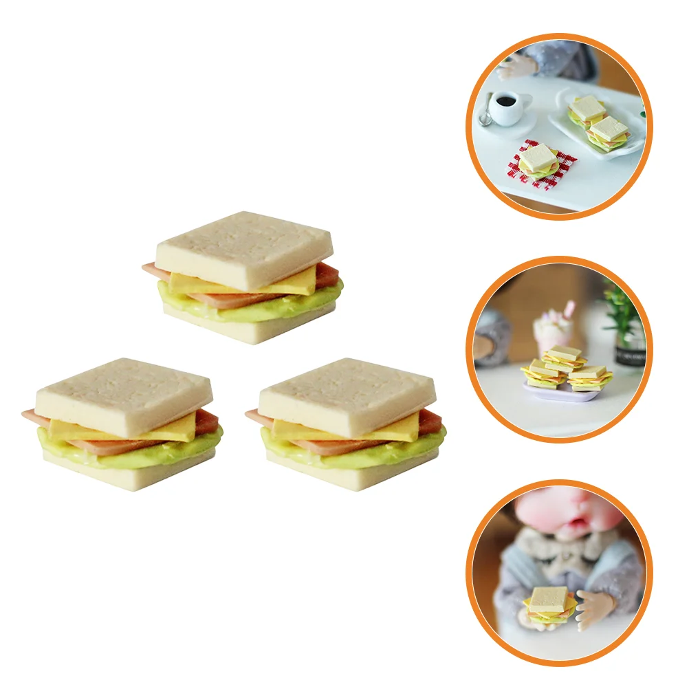 

3 Pcs Mini Sandwiches Ornaments Foods Kids House Toy Toys Decorations Miniature Dollhouse Resin Child for