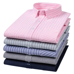 100% Cotton Men's Oxford Shirts Long Sleeve Casual Plaid Soft Regular Fit Formal Dress Shirt Social Blouse Male Clothes 8XL 7XL