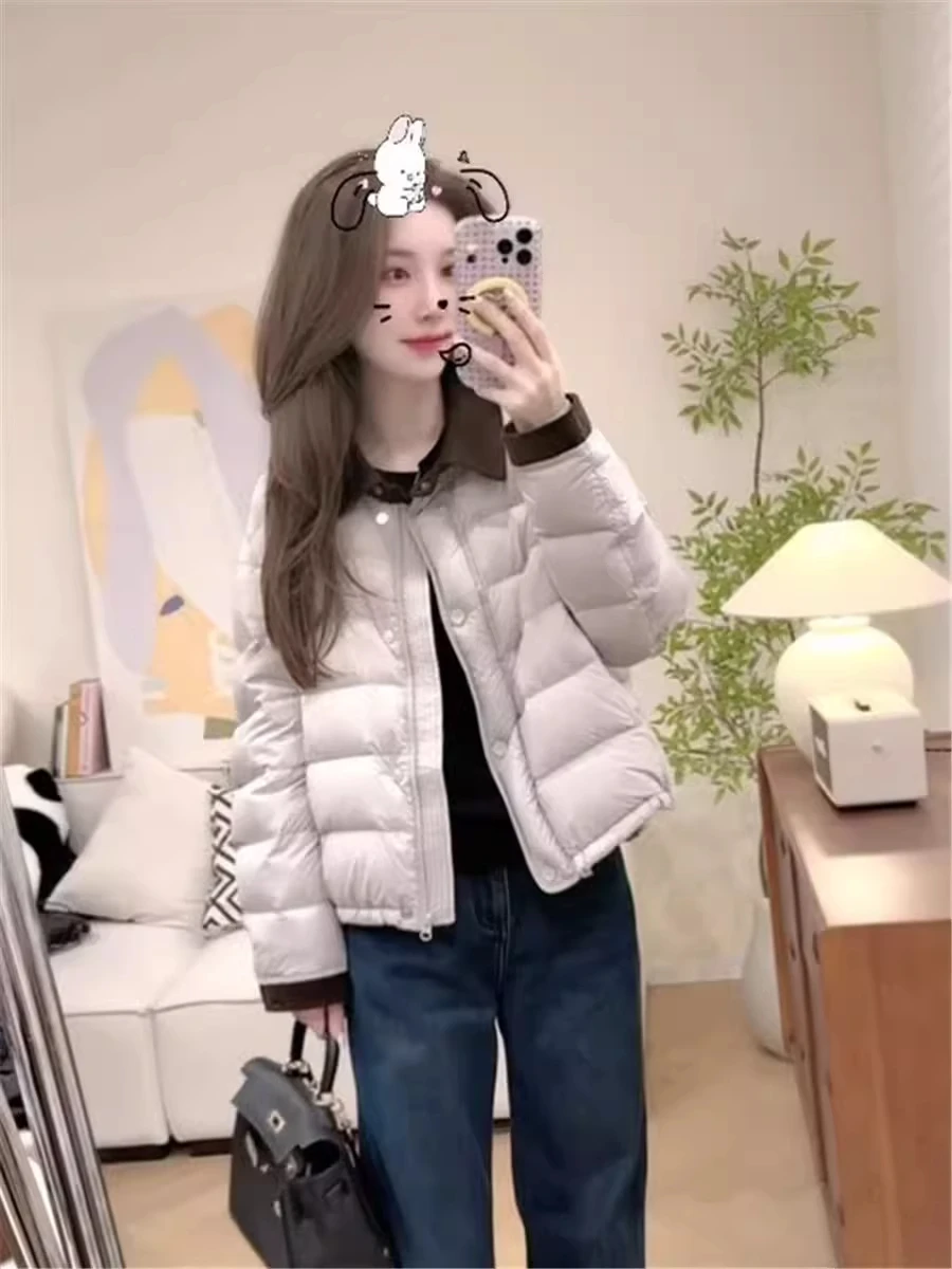 

Короткая женская куртка-пуховик в стиле колор-блок, повседневная, теплая, утепленная, в корейском стиле, свободного кроя, с длинными рукавами и воротником