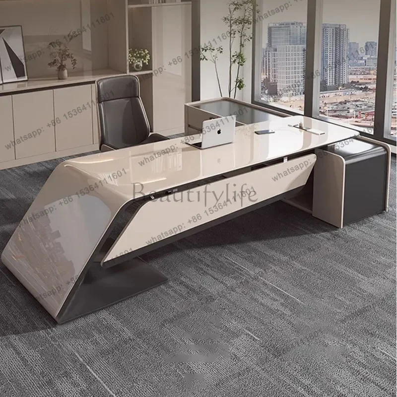 FG Bureaux Study Office Table Pliante Office Furniture Modern Luxury Lacquered L Shaped Boss Table Computer Desk Motion Room Des
