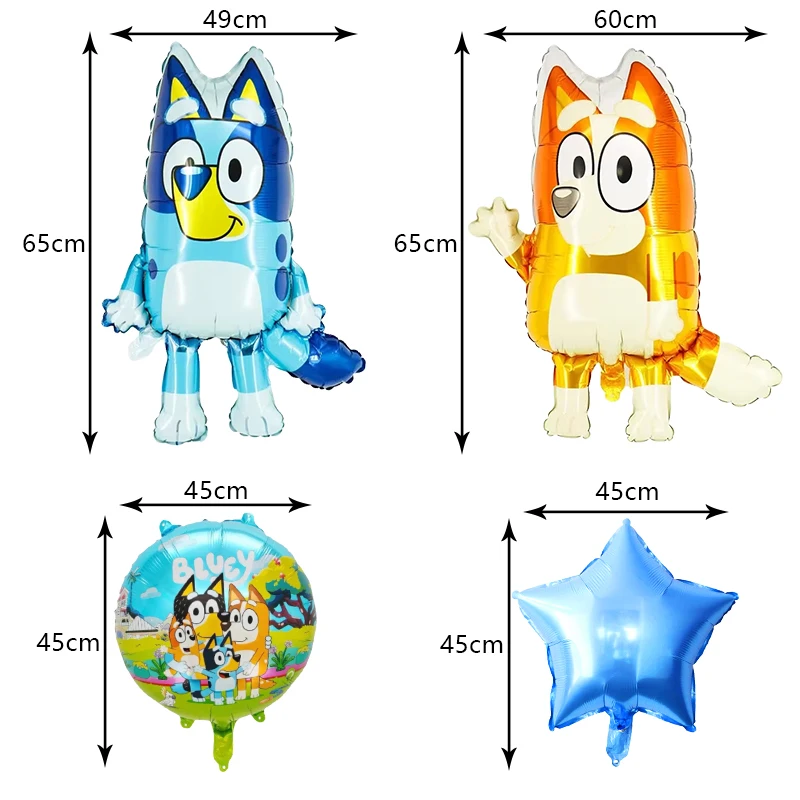 Bluey Birthday Party Decoration Blue And Bingo Foil Latex Balloon Kids Event Supplies Disposable Tableware Banner Backdrop Plate