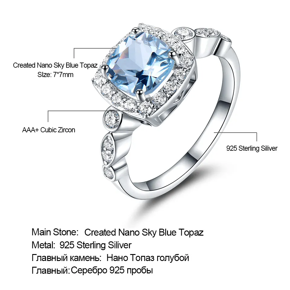 7MM Sky Blue Cubic Zirconia Luxury Wedding Rings for Women  925 Sterling Silver Fashion Jewelry Rings