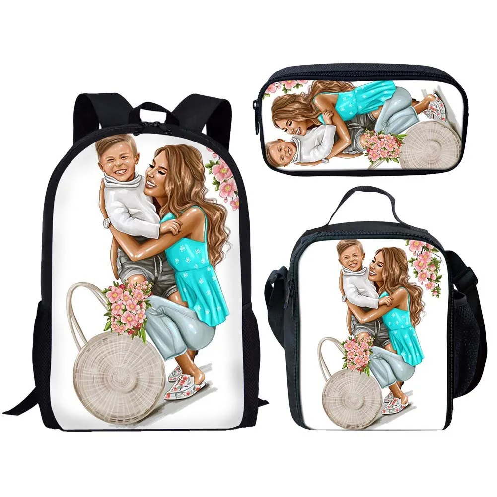 Classic Popular Funny Cute African Girls 3D Print 3pcs/Set pupil School Bags Laptop Daypack Backpack Lunch bag Pencil Case